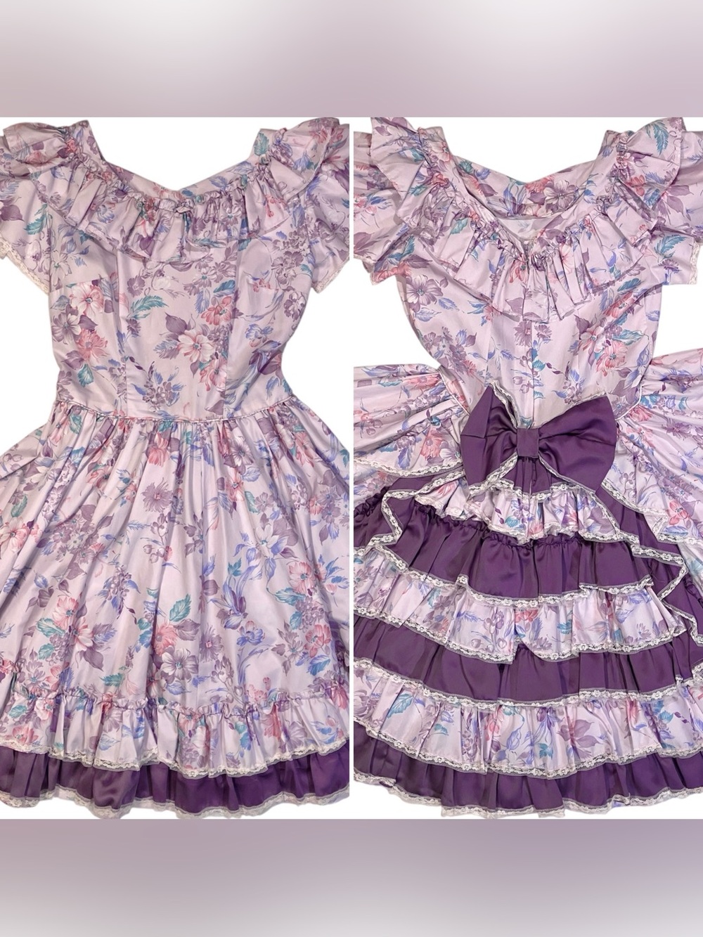 Vtg Lolita Square Dance Rockabilly Swing Western Tiered Dress Bustle Ruffle Lace
